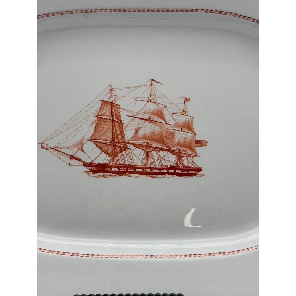Vintage Spode Trade Winds Rust Red Ship Serving Platter 14